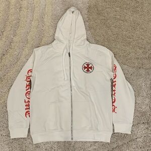 Chrome Hearts Red Cross Zip-Up White Hoodie Mens Size Large